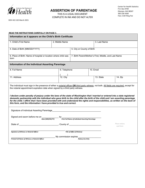 DOH Form 422-165  Printable Pdf