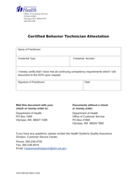 Document preview: DOH Form 606-020 Certified Behavior Technician Attestation - Washington