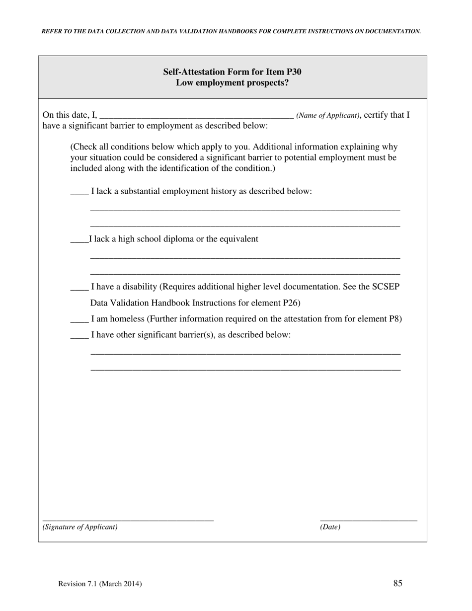 Self-attestation Form for Item P30 - Low Employment Prospects - North Carolina, Page 1