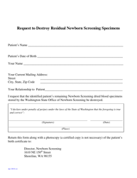 Request to Destroy Residual Newborn Screening Specimens - Washington, Page 2