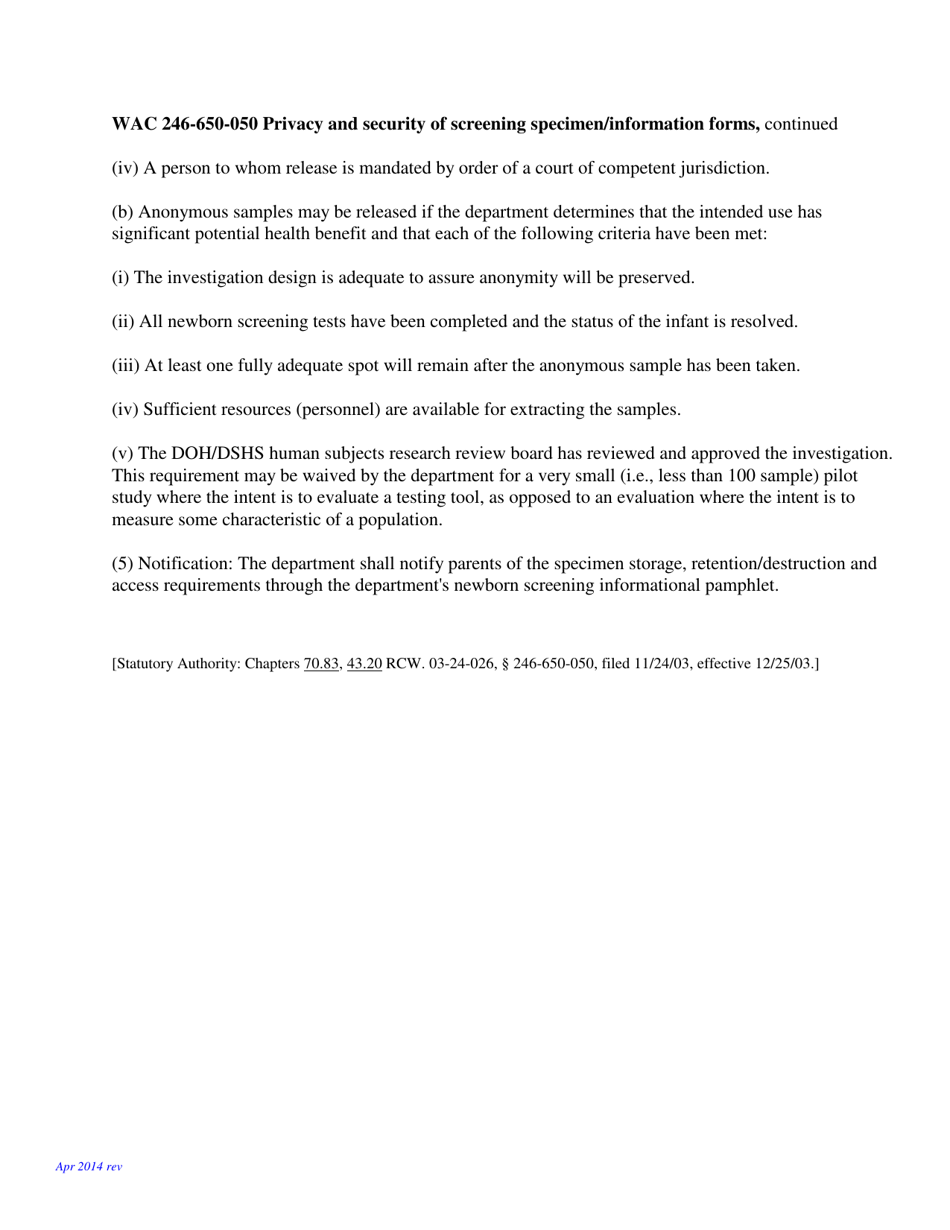 Request to Destroy Residual Newborn Screening Specimens - Washington, Page 4