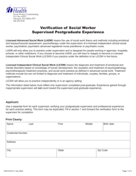 DOH Form 670-011 Verification of Social Worker Supervised Postgraduate Experience - Washington