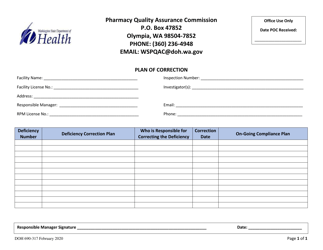 Document preview: DOH Form 690-317 Plan of Correction - Washington