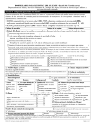 Formulario DAAS-101 &quot;Formulario Para Registro Del Cliente (Version Corta)&quot; - North Carolina (Spanish)