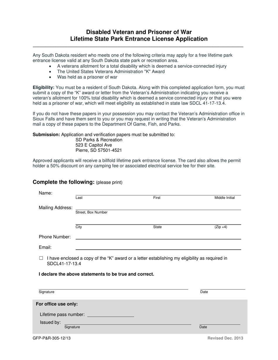 Form GFPP&R305 Download Printable PDF or Fill Online Disabled Veteran