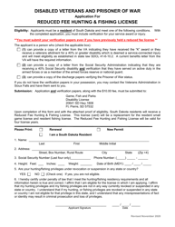 Document preview: Disabled Veteran and Prisoner of War Reduced Fee Hunting and Fishing Application - South Dakota