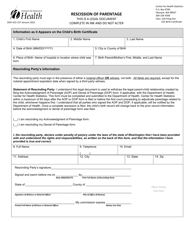 DOH Form 422-157 Rescission of Parentage - Washington