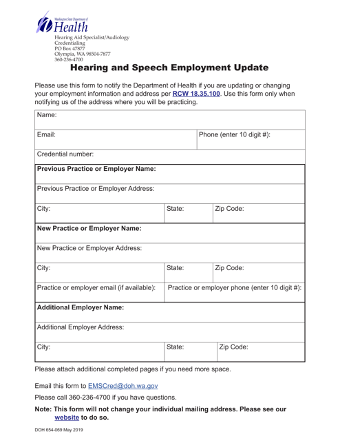 DOH Form 654-069 Hearing and Speech Employment Update - Washington