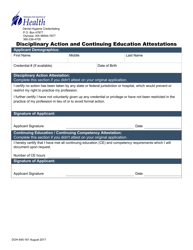 Document preview: DOH Form 645-161 Disciplinary Action and Continuing Education Attestations - Washington