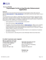 Document preview: DOH Form 668-098 Psychologist Co-occurring Disorder Enhancement Application - Washington