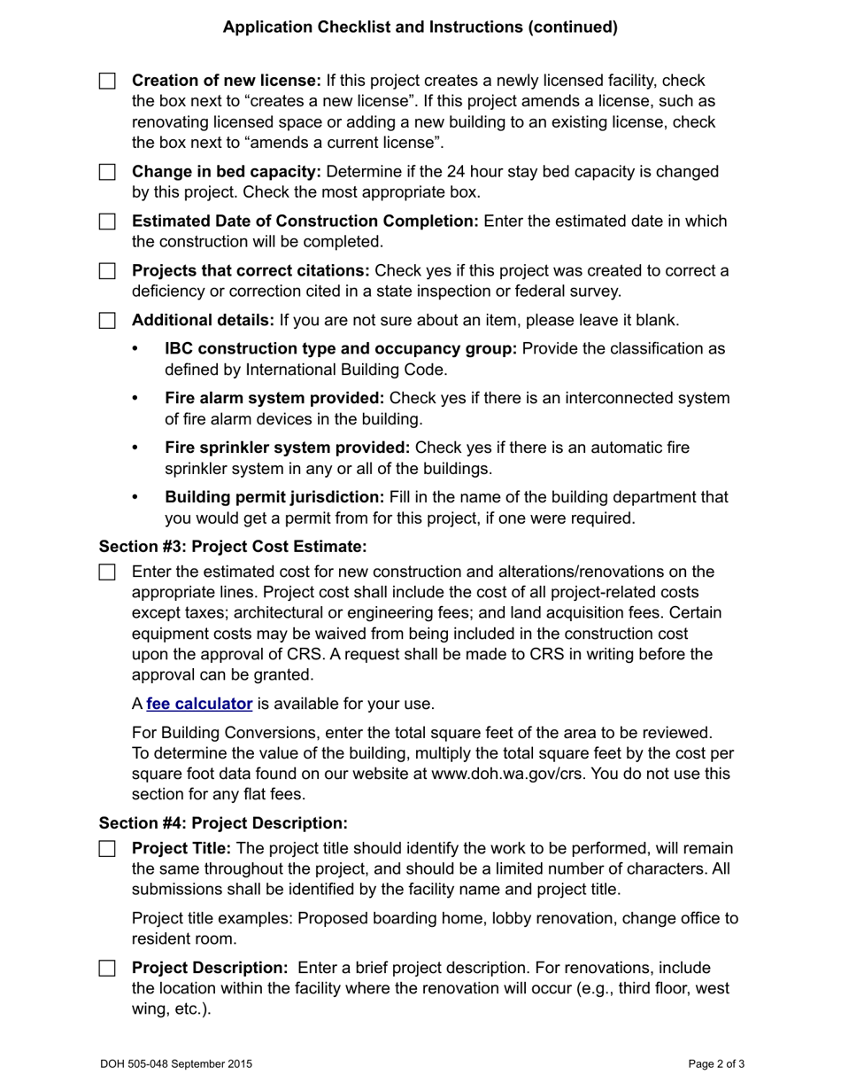 DOH Form 505-046 Construction Review Application - Washington, Page 4