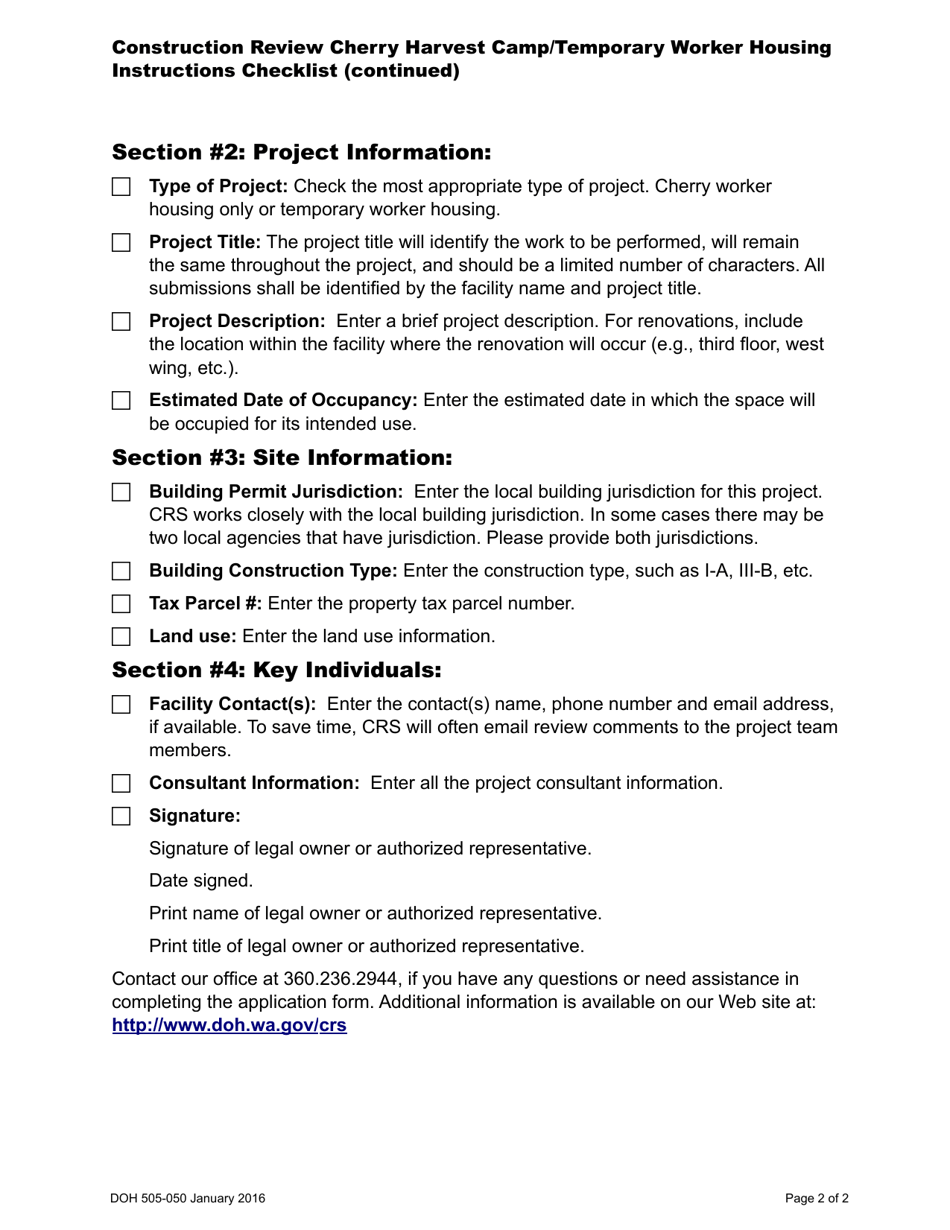 DOH Form 505-040 Cherry Harvest Camp / Temporary Worker Housing Construction Review Application - Washington, Page 3