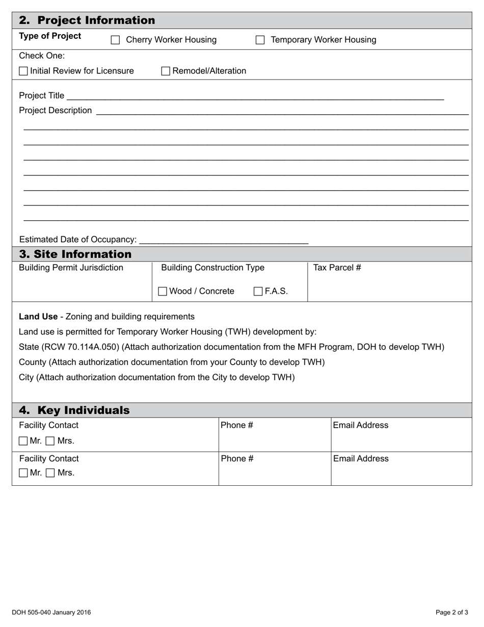 DOH Form 505-040 Cherry Harvest Camp / Temporary Worker Housing Construction Review Application - Washington, Page 5