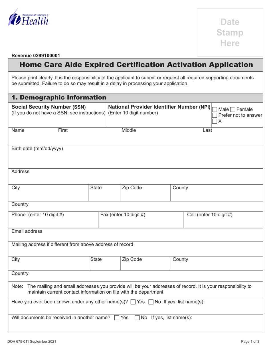 DOH Form 675-010 Home Care Aide Expired Certification Activation Application - Washington, Page 5