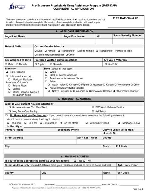 DOH Form 150-053  Printable Pdf