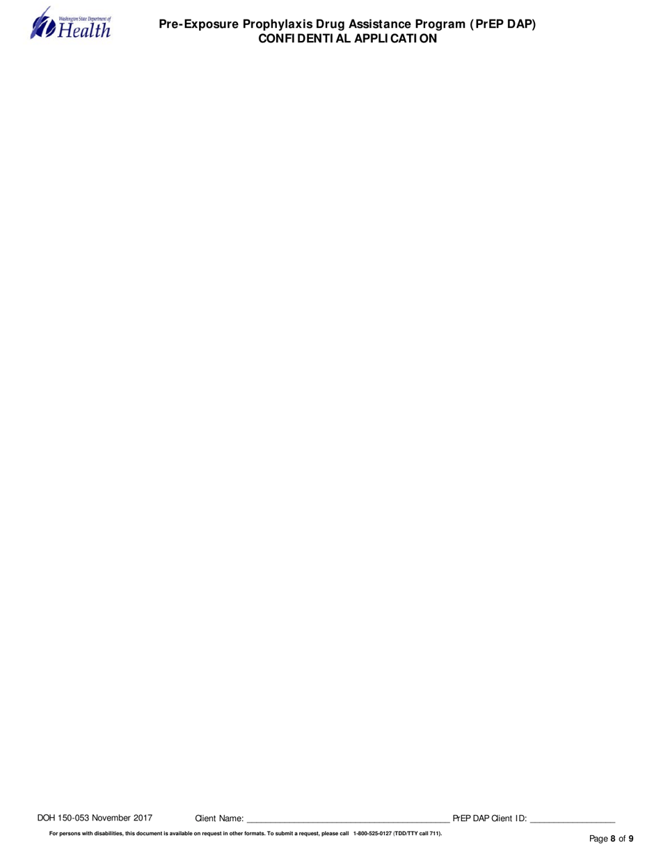 DOH Form 150-053 Pre-exposure Prophylaxis Drug Assistance Program (Prep Dap) Confidential Application - Washington, Page 8