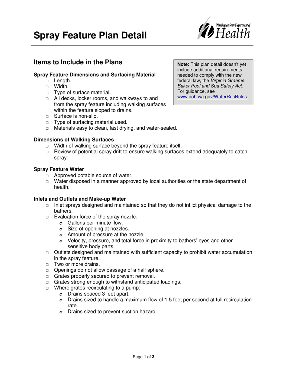 DOH Form 333-215 Spray Feature Plan Detail - Washington, Page 1