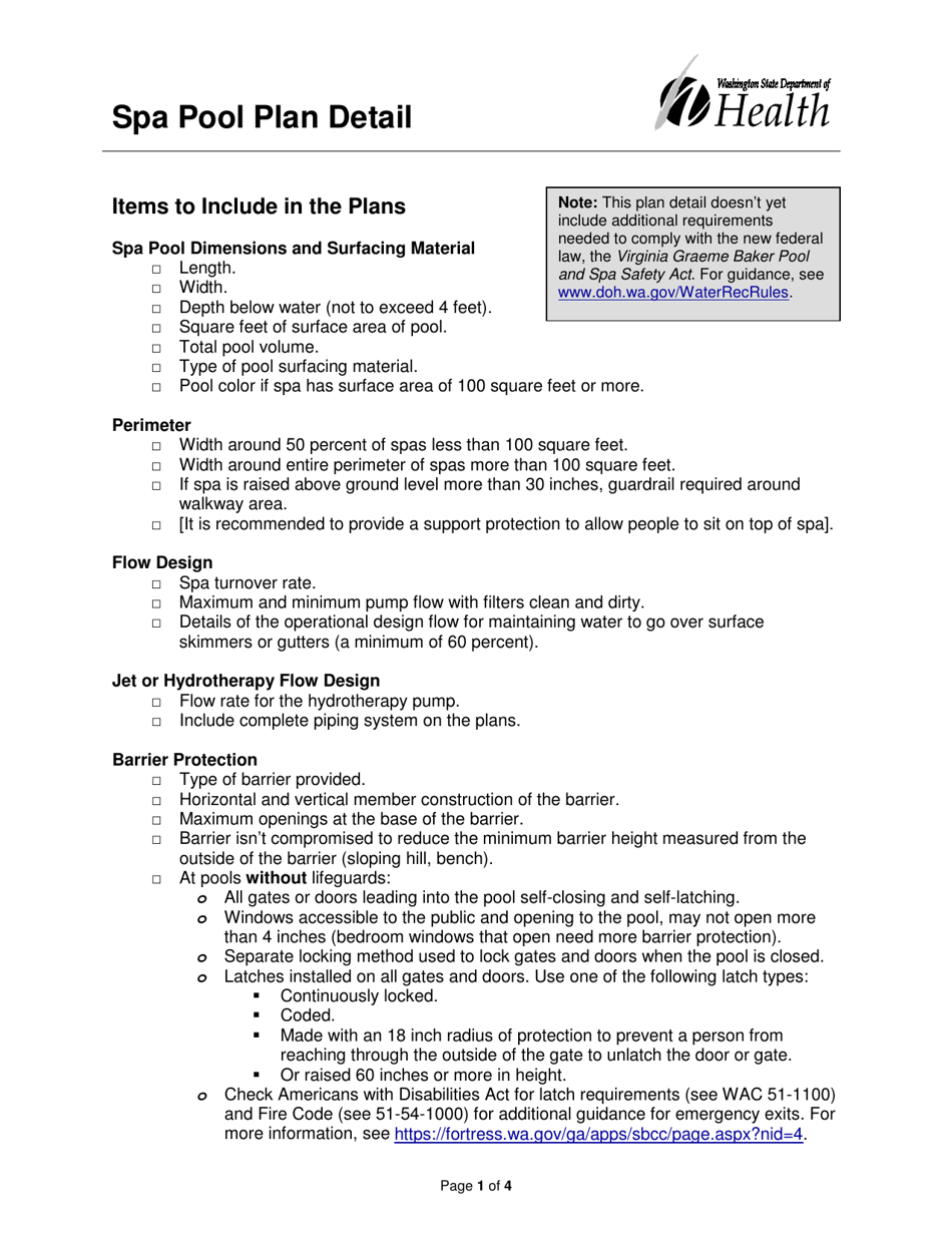 DOH Form 333-213 SPA Pool Plan Detail - Washington, Page 1