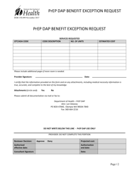 DOH Form 150-099 Prep Dap Benefit Exception Request - Washington, Page 2