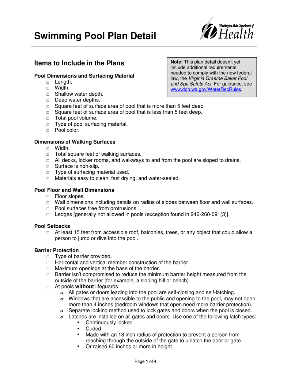 DOH Form 333-212 Swimming Pool Plan Detail - Washington, Page 1