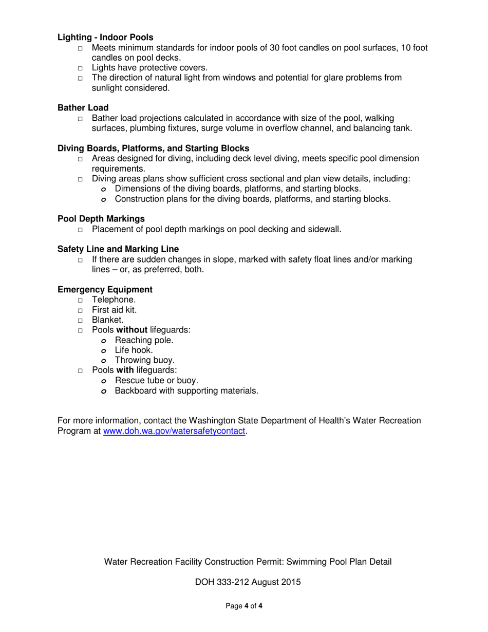 DOH Form 333-212 Swimming Pool Plan Detail - Washington, Page 4