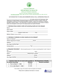 DOH Form 951-141 Authorization to Disclose Newborn Sickle Cell Screening Results - Washington