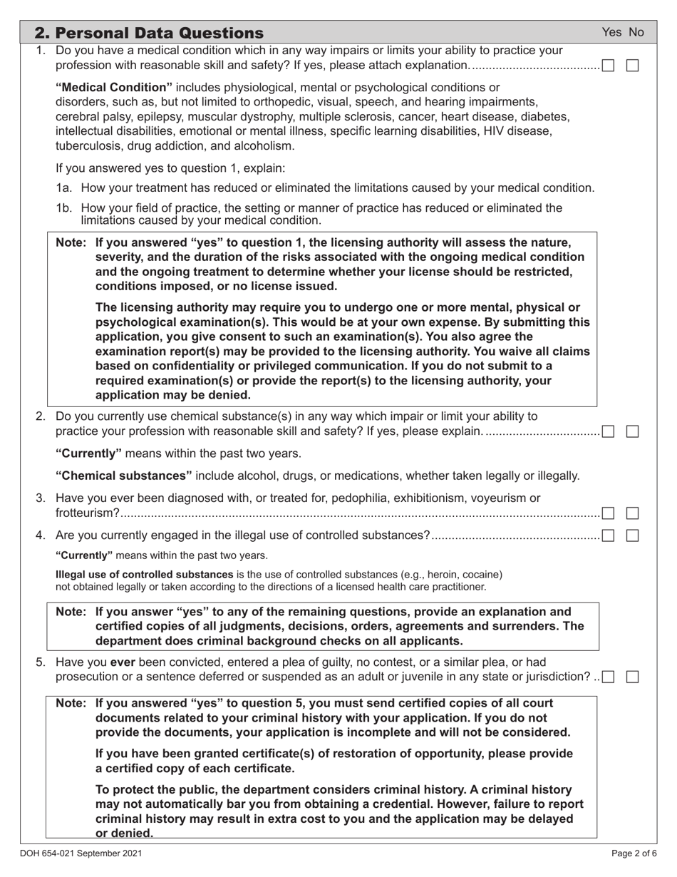 DOH Form 654-021 Audiologist License Application Packet - Washington, Page 8