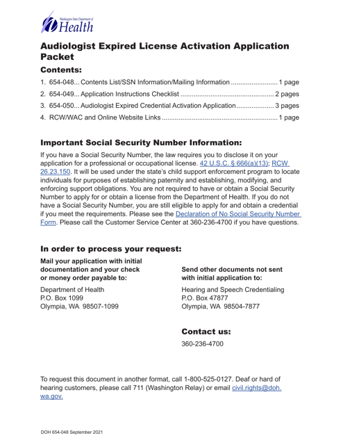 DOH Form 654-050  Printable Pdf