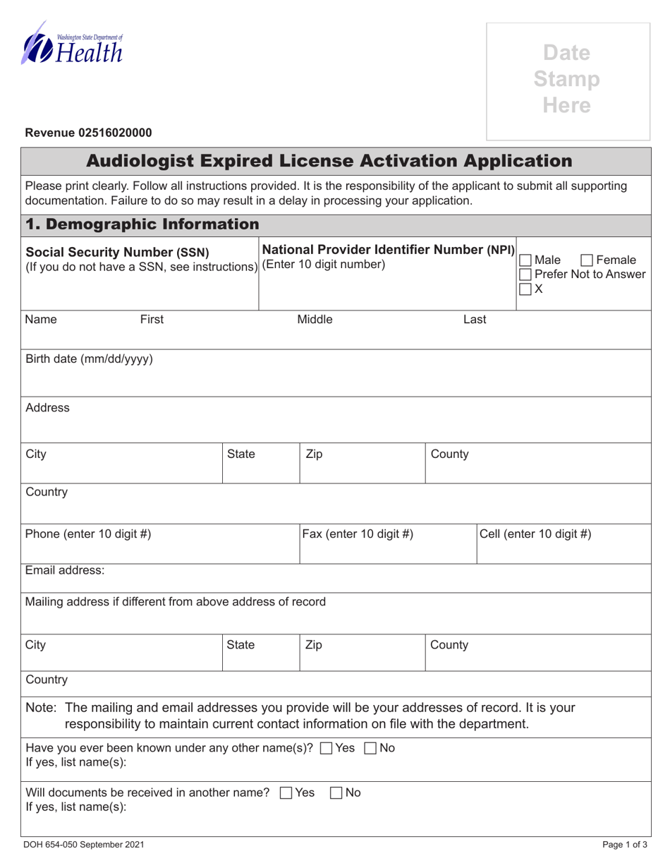 DOH Form 654-050 Audiologist Expired License Activation Application - Washington, Page 5