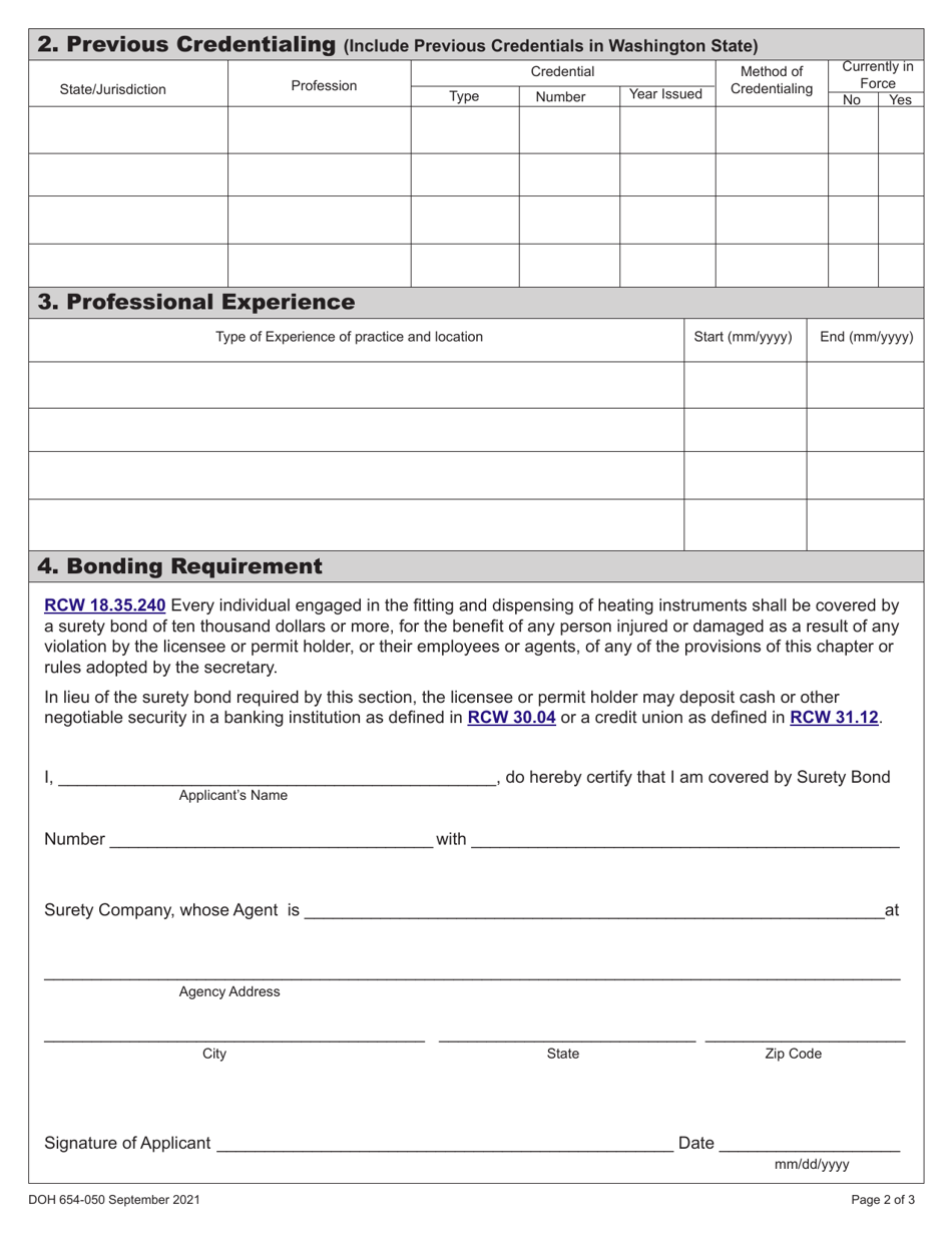 DOH Form 654-050 Audiologist Expired License Activation Application - Washington, Page 6