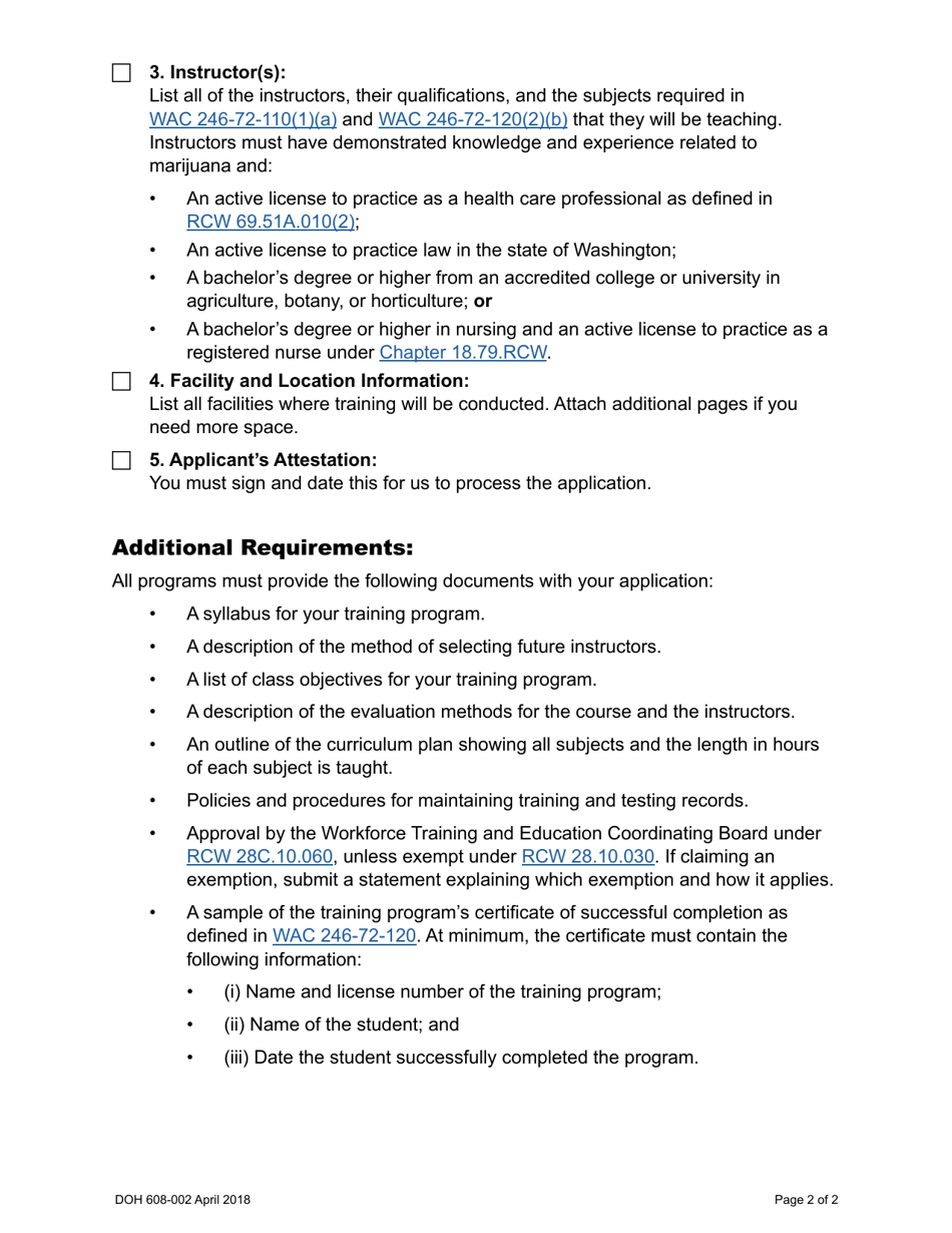 DOH Form 608-003 Medical Marijuana Consultant Training Program Application - Washington, Page 4