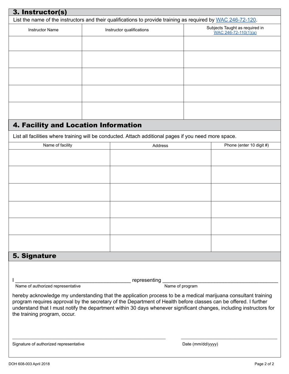 DOH Form 608-003 Medical Marijuana Consultant Training Program Application - Washington, Page 6