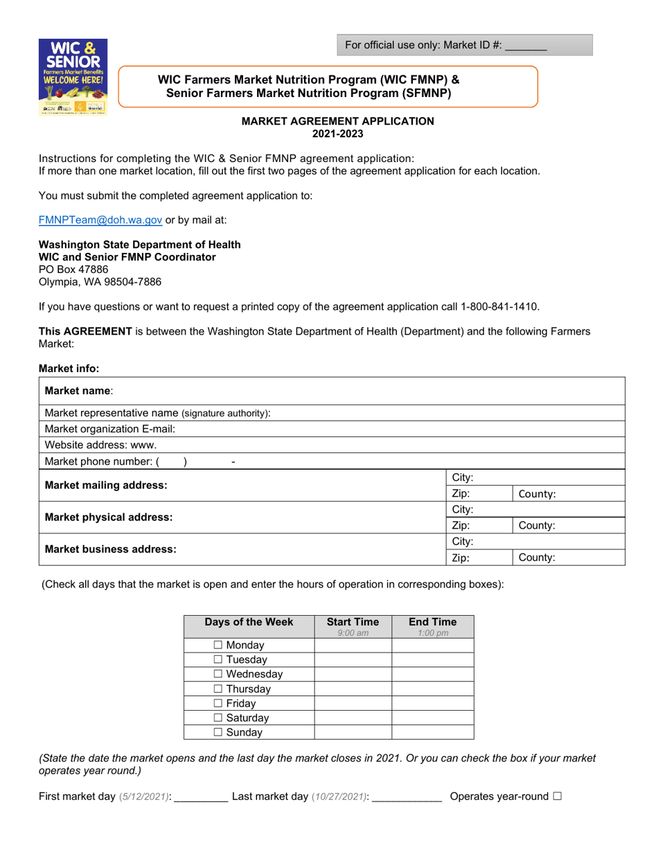 DOH Form 963-123 Market Agreement Application - Wic  Senior Fmnp - Washington, Page 1
