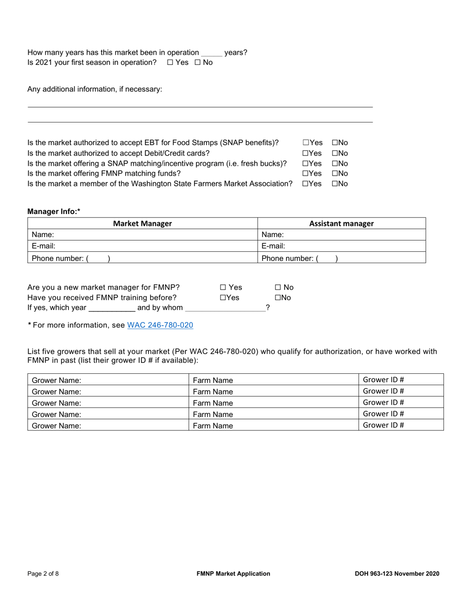 DOH Form 963-123 Market Agreement Application - Wic  Senior Fmnp - Washington, Page 2