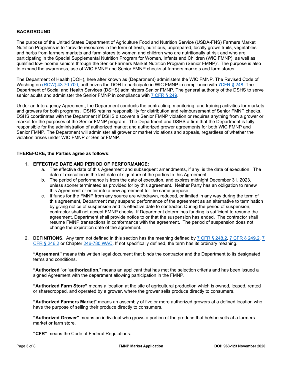 DOH Form 963-123 Market Agreement Application - Wic  Senior Fmnp - Washington, Page 3