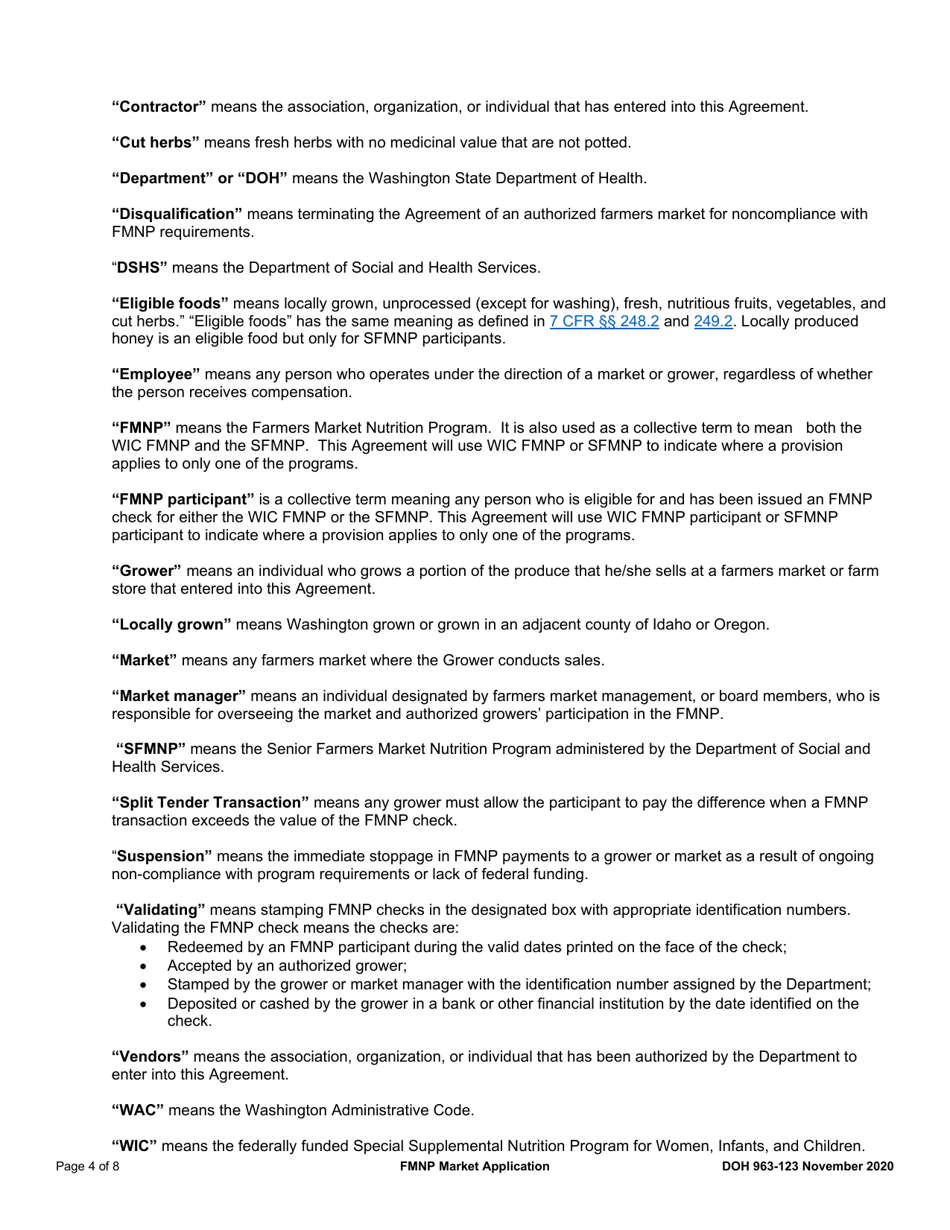 DOH Form 963-123 Market Agreement Application - Wic  Senior Fmnp - Washington, Page 4