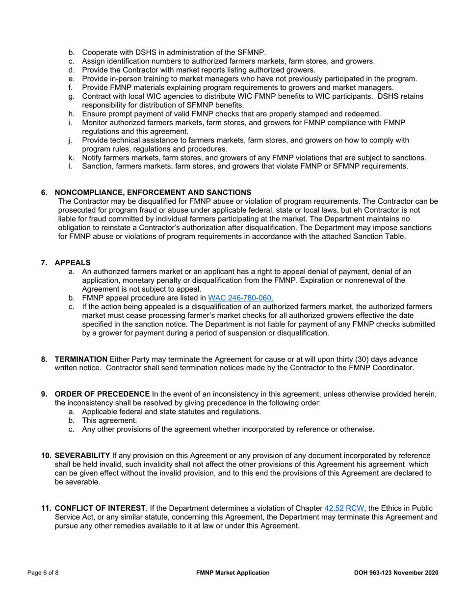 DOH Form 963-123 Market Agreement Application - Wic  Senior Fmnp - Washington, Page 6