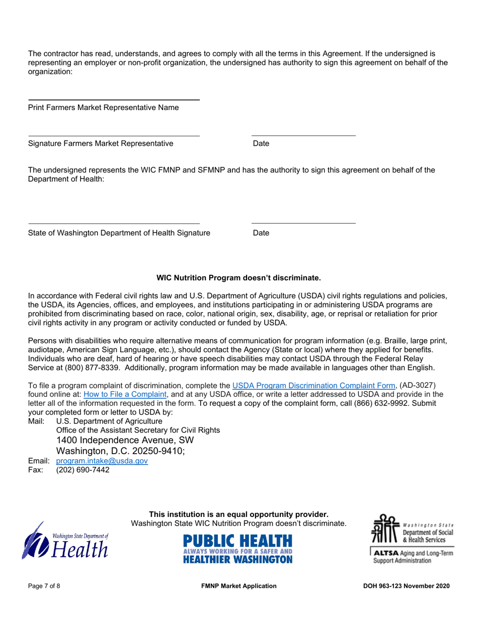 DOH Form 963-123 Market Agreement Application - Wic  Senior Fmnp - Washington, Page 7