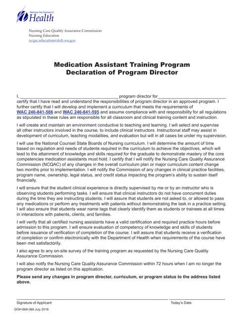 DOH Form 669-369 Declaration of Program Director - Medication Assistant Training Program - Washington