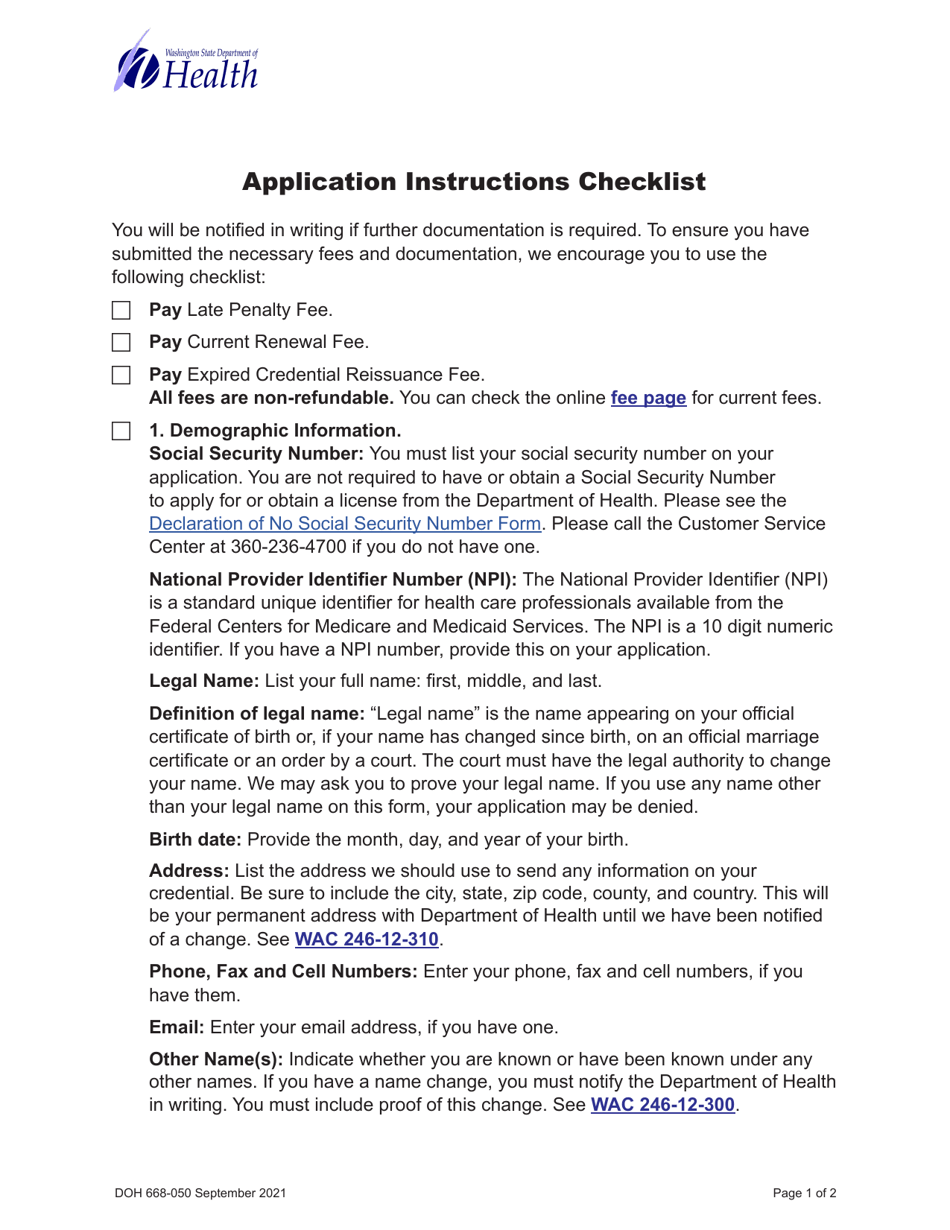DOH Form 668-050 Psychology Expired Credential Activation Application - Washington, Page 3