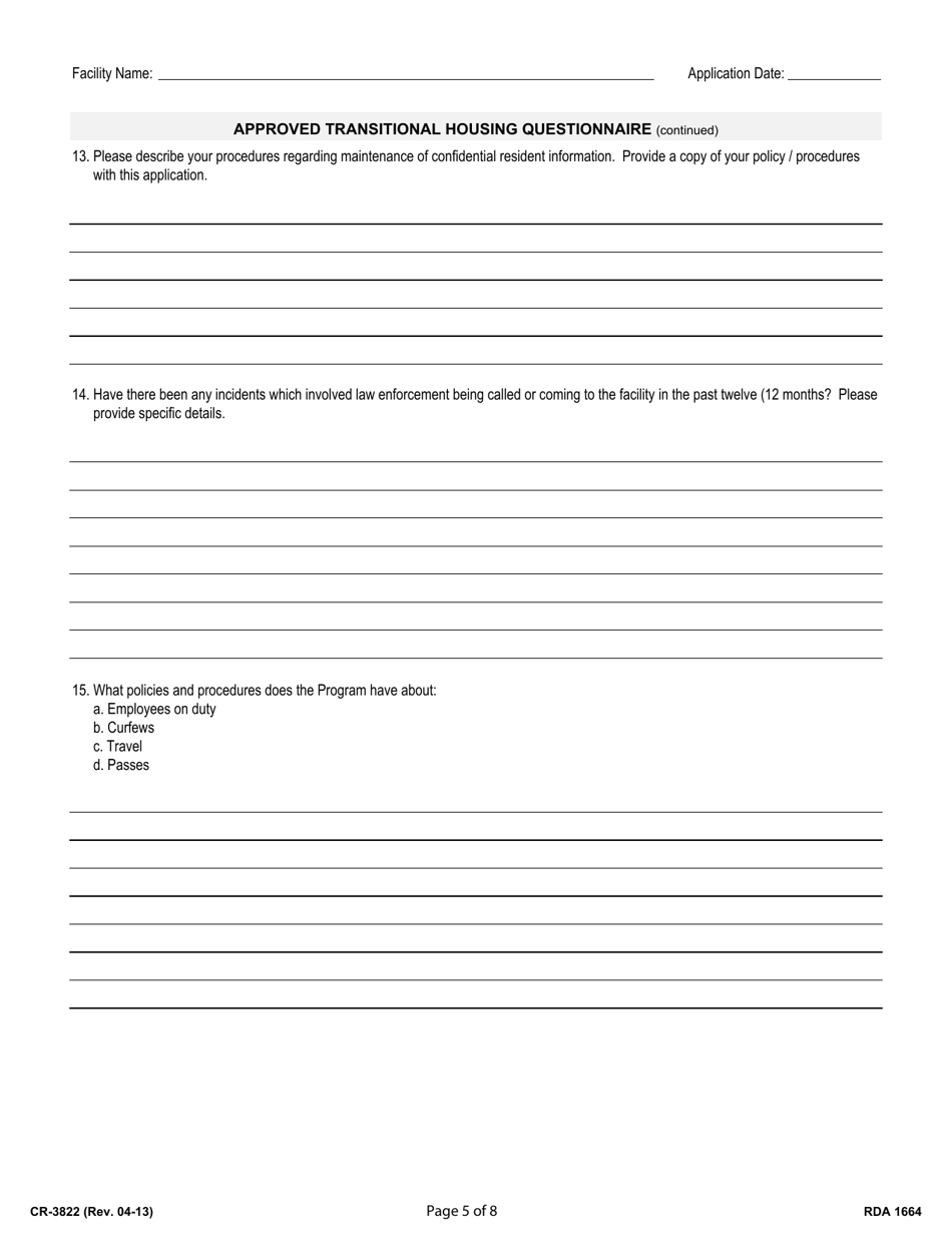 Form CR-3822 Application for Approved Transitional Housing - Tennessee, Page 5