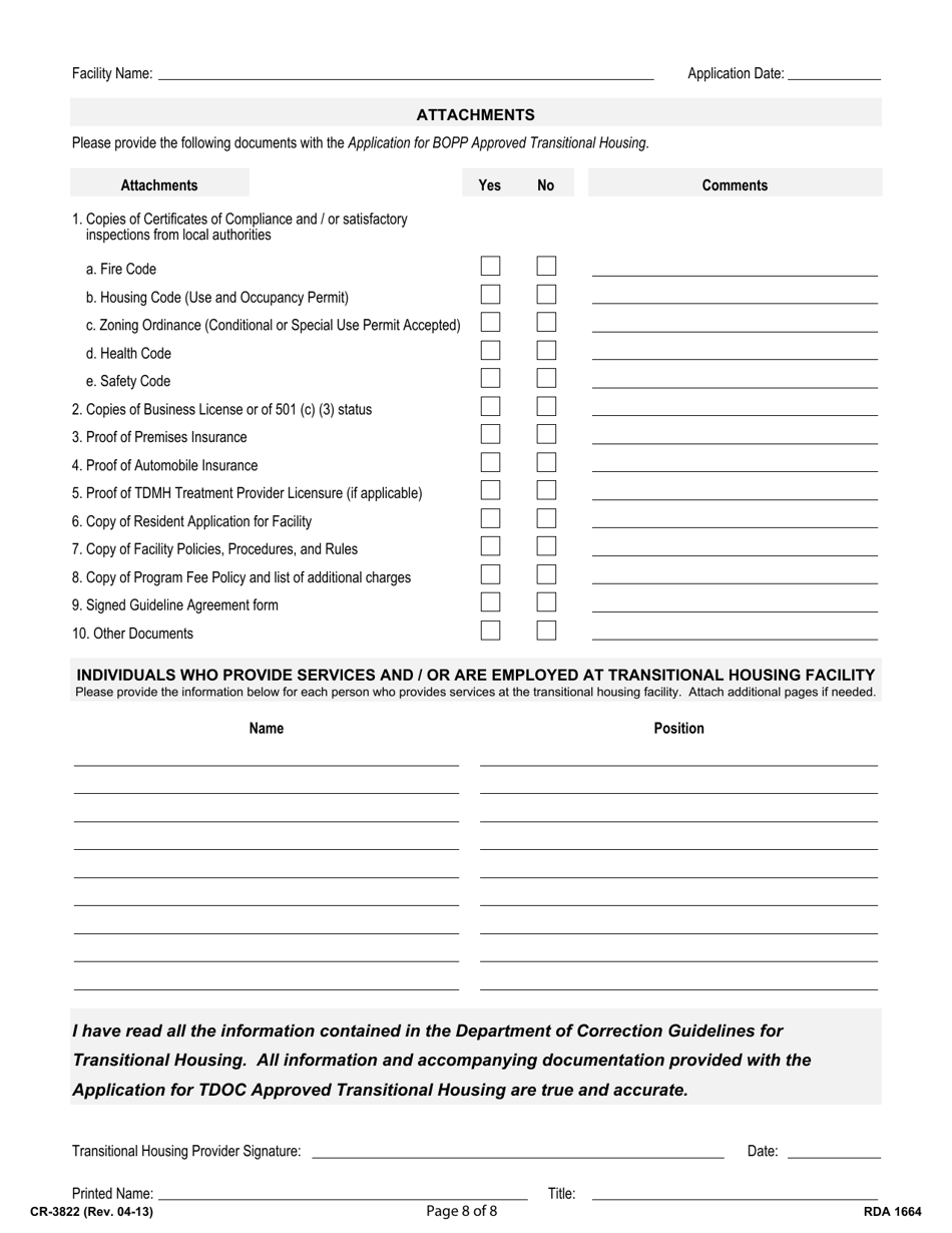 Form CR-3822 Application for Approved Transitional Housing - Tennessee, Page 8