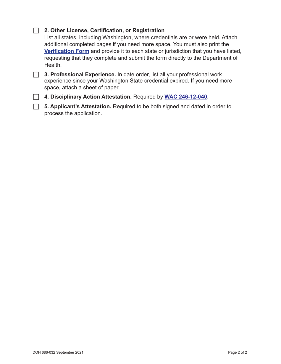 DOH Form 686-033 Radiologic Technologist Expired Certification Activation Application - Washington, Page 4