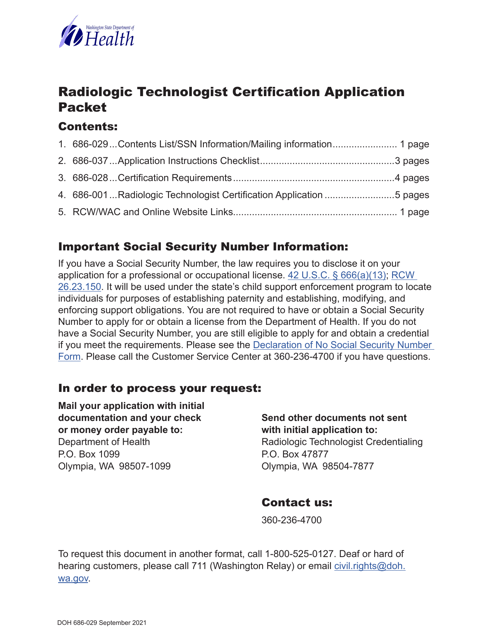 DOH Form 686-001 Radiologic Technologist Certification Application - Washington