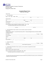 Document preview: DOH Form 669-277 Complaint/Report Form - Washington