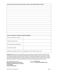DOH Form 669-277 Complaint/Report Form - Washington, Page 2