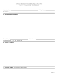 NPS Form 10-168 Part I Historic Preservation Certification Application - Evaluation of Significance, Page 2