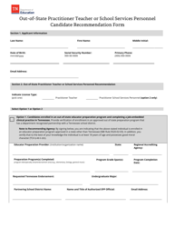 Out-of-State Practitioner Teacher or School Services Personnel Candidate Recommendation Form - Tennessee