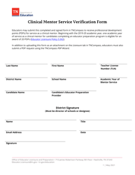 Clinical Mentor Service Verification Form - Tennessee