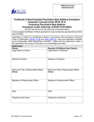 DOH Form 260-017 Hospital Psychiatric-Bed Addition Exemption Certificate of Need - Washington, Page 2